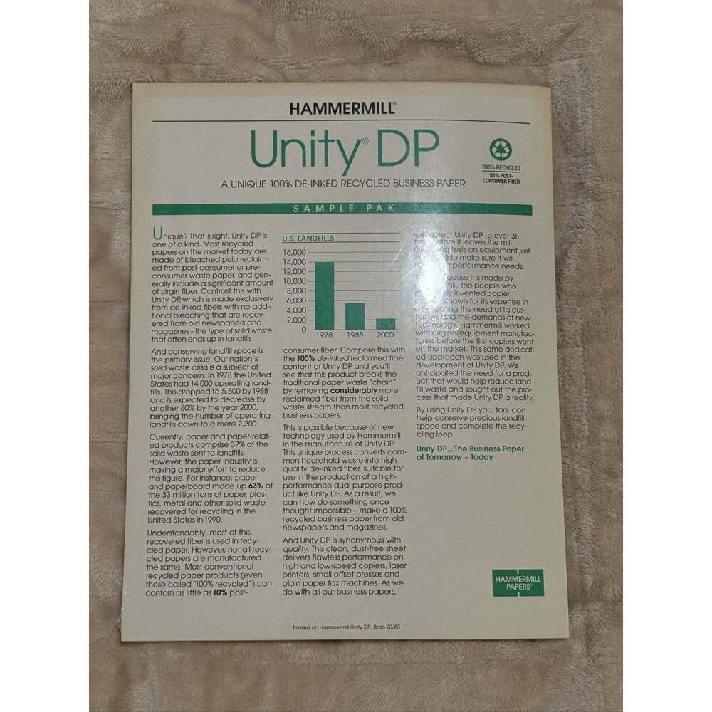 Hammermill Unity DP Business Paper Sample Pak 100% Recycled 50 Sheets White